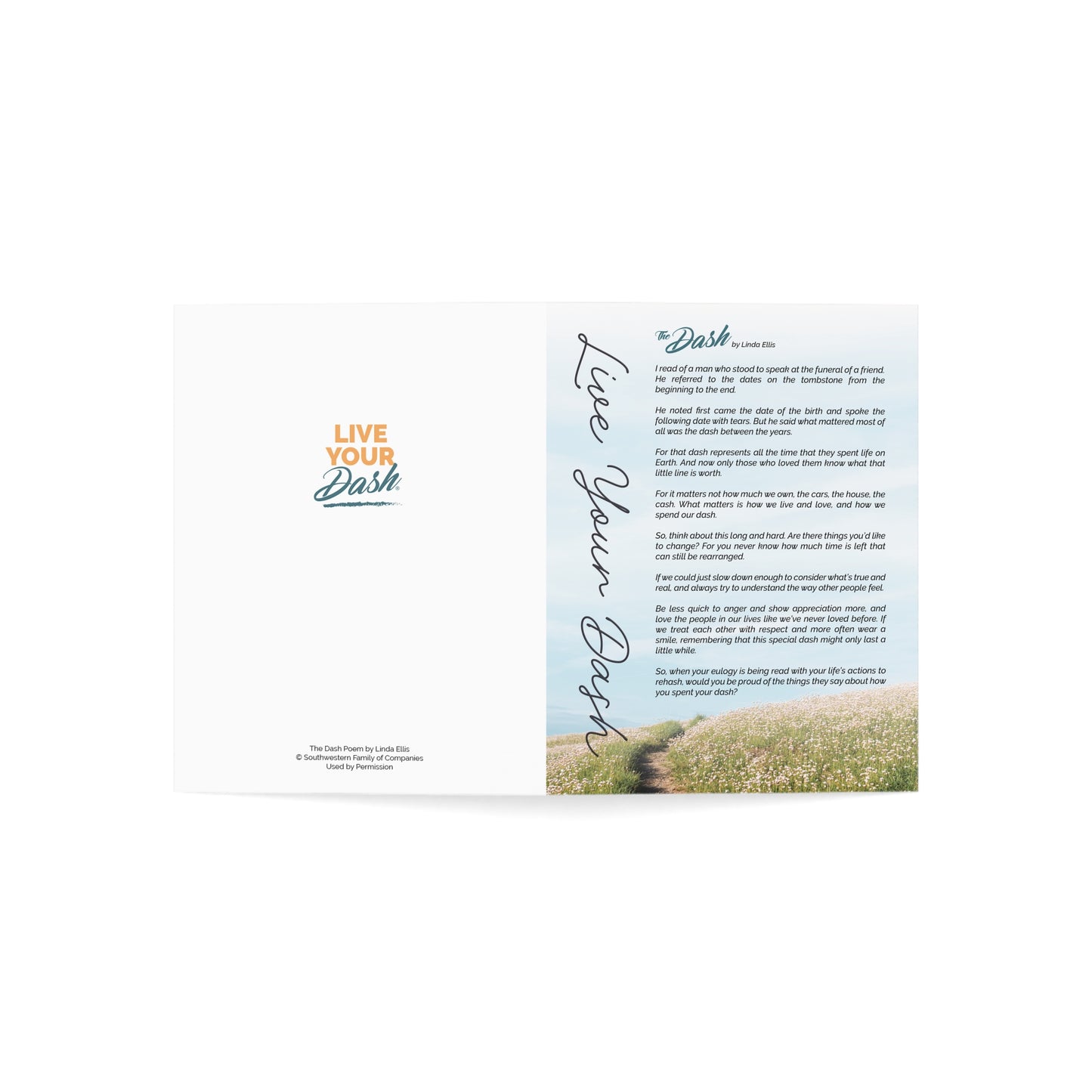 Live Your Dash / Dash Poem Classic Greeting Card (Pack of 1, 10, 30, 50)