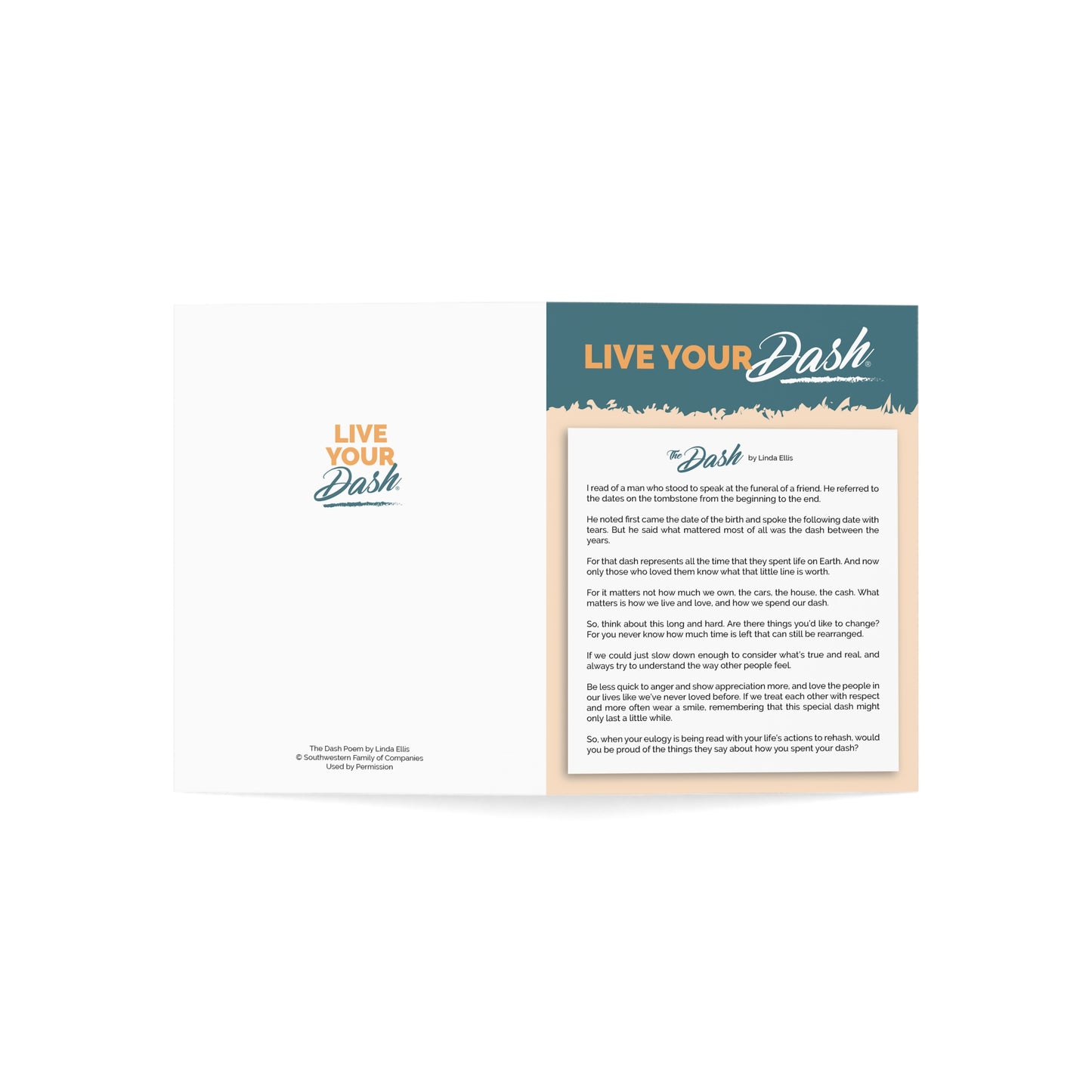 Live Your Dash / Dash Poem Greeting Card (Pack of 1, 10, 30, 50)